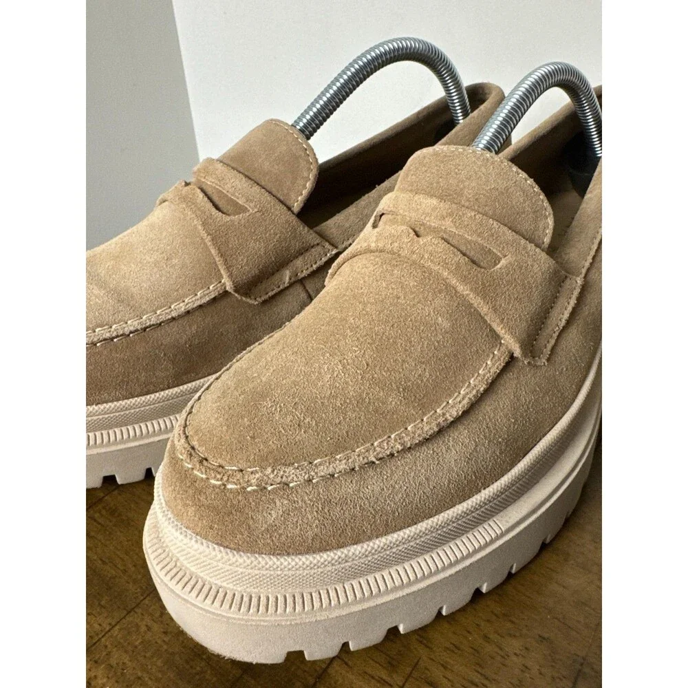 Patina Women’s 10 Taupe Suede Chunky Platform Penny Loafers Lug Sole Mexico
